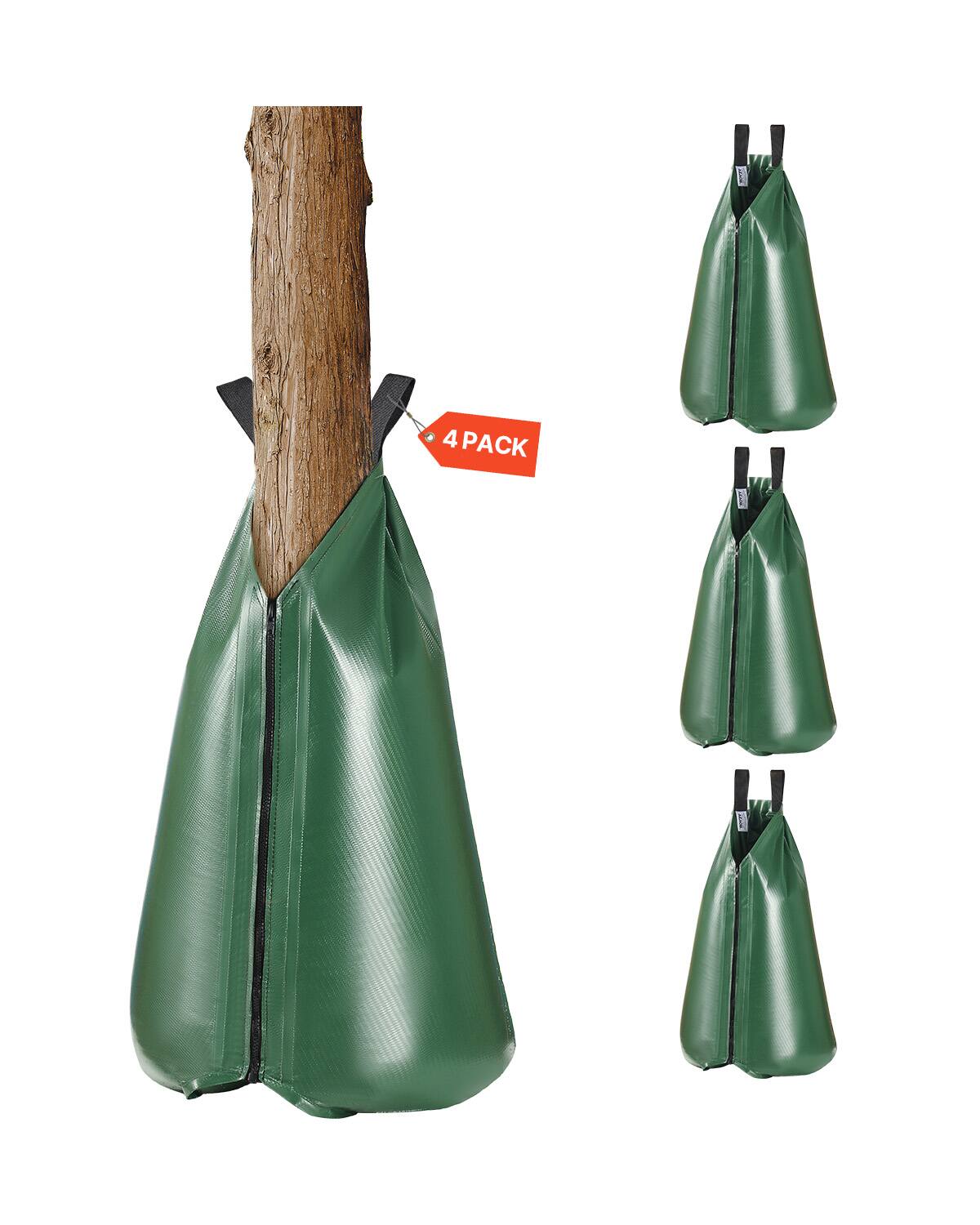 Front. VEVOR - Tree Watering Bag, 4 Packs 20 Gallons Watering Bags for New Trees, 5-9 Hours Slow Release Refillable Drip Irrigation Bag - Green.