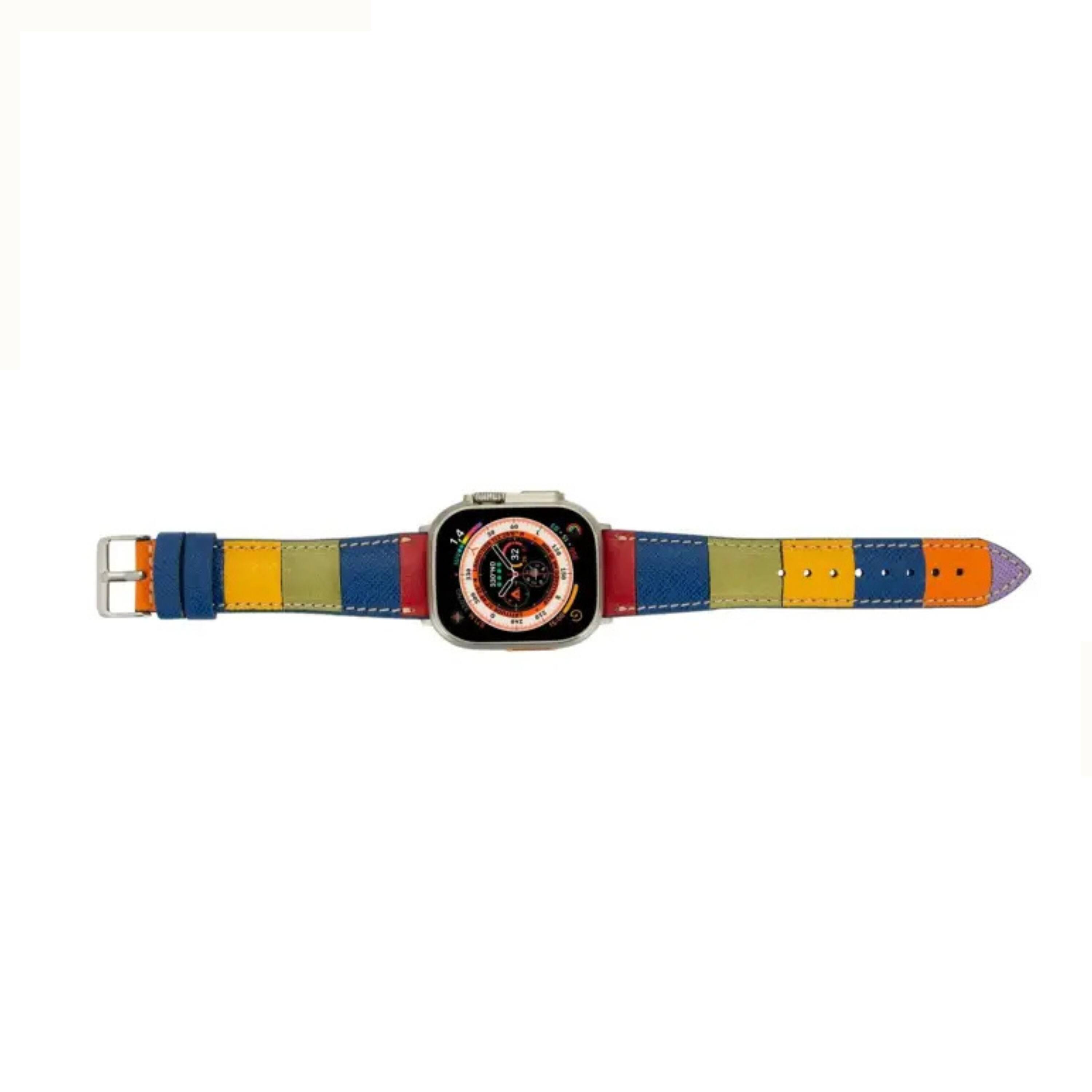Left. Kitcheniva - Leather Watch Band Compatible With Apple Watch Ultra Series 8 7 And SE 38mm to 41mm Rainbow - Rainbow.