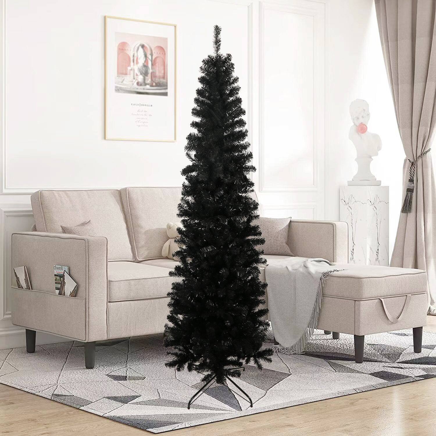 Alt View 6. BreeBe - 7.5FT Black Slim Artificial Christmas Tree  Includes Foldable Metal Stand - Black.