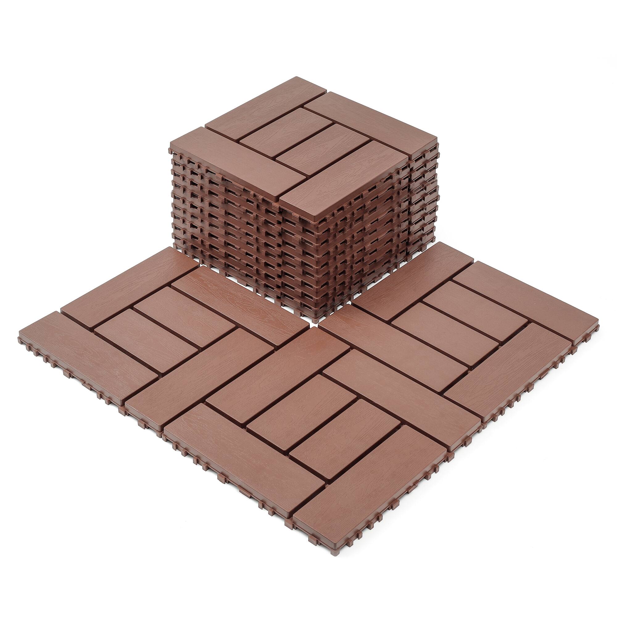 Angle. APRILSOUL - 44pcs 12in ZZ style Interlocking Deck Tiles Indoor Outdoor Brown - Brown.