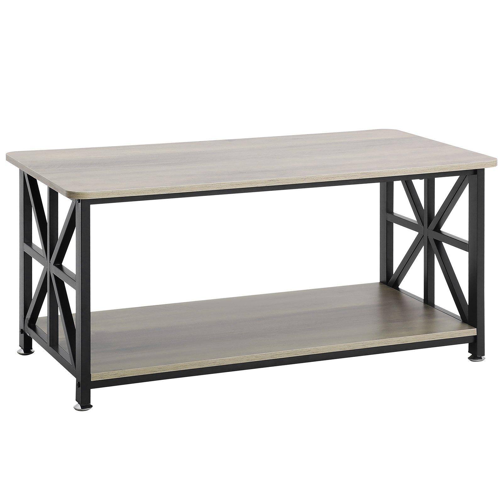 Alt View 9. Glintex - 40 in Farmhouse Coffee Table, Rectangle Wooden Center Table with Open Storage Shelf for Living Room - Brown + Black.