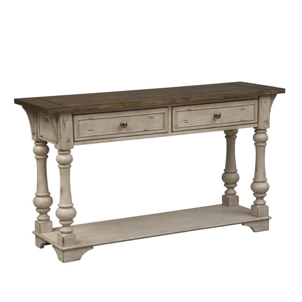 Left. Liberty Furniture Industries - Morgan Creek Sofa Table in Antique White w/ Wirebrushed Tobacco Accents - White.
