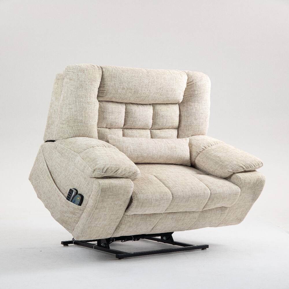 Alt View 2. Ropilly - Ropilly power lift recliner for big and tall seniors lay flat lift chair with heat and massage cream chenille - Cream.