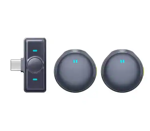 Front. Cluzine - Type-C Wireless Lavalier Microphone, 2 Mics, AI Noise Reduction, Plug & Play for Interviews & Vlogs.