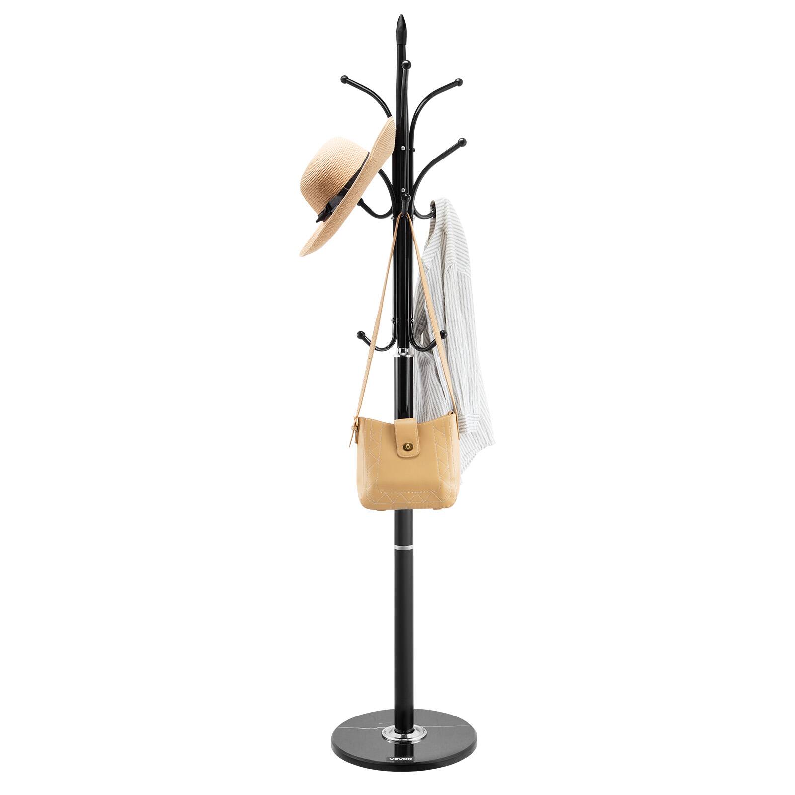 Front. VEVOR - Coat Rack Freestanding, Coats Tree Stand with Stable Marble Base & 6 Hooks, Free Standing Hall Coat Rack for Entryway - black.