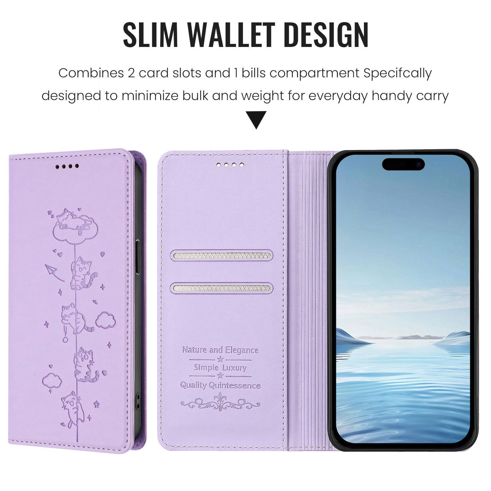 SLIM WALLET DESIGN  
Combines 2 card slots and 1 bills compartment  
Specifically designed to minimize bulk and weight for everyday handy carry  

Nature and Elegance  
Simple Luxury  
Quality Quintessence