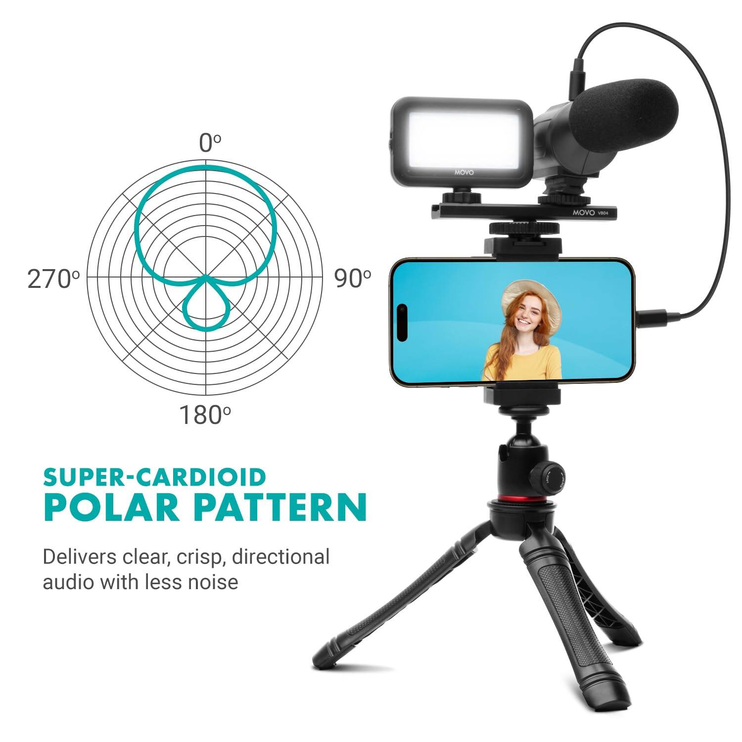 SUPER-CARDIOID POLAR PATTERN  
Delivers clear, crisp, directional audio with less noise