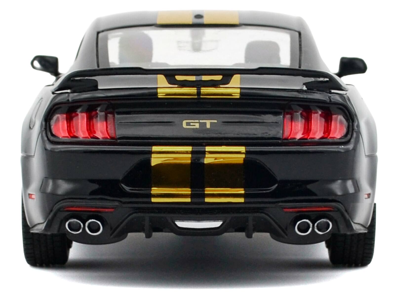 Alt View 3. Motormax - 2018 Ford Mustang GT 5.0 Black with Gold Stripes and Graphics "Midnight Eclipse" Series 1/24 Model Car by Motormax.