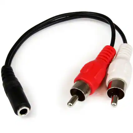 Front. StarTech.com - 6in Stereo Audio Cable - 3.5mm Female to 2x RCA Male.