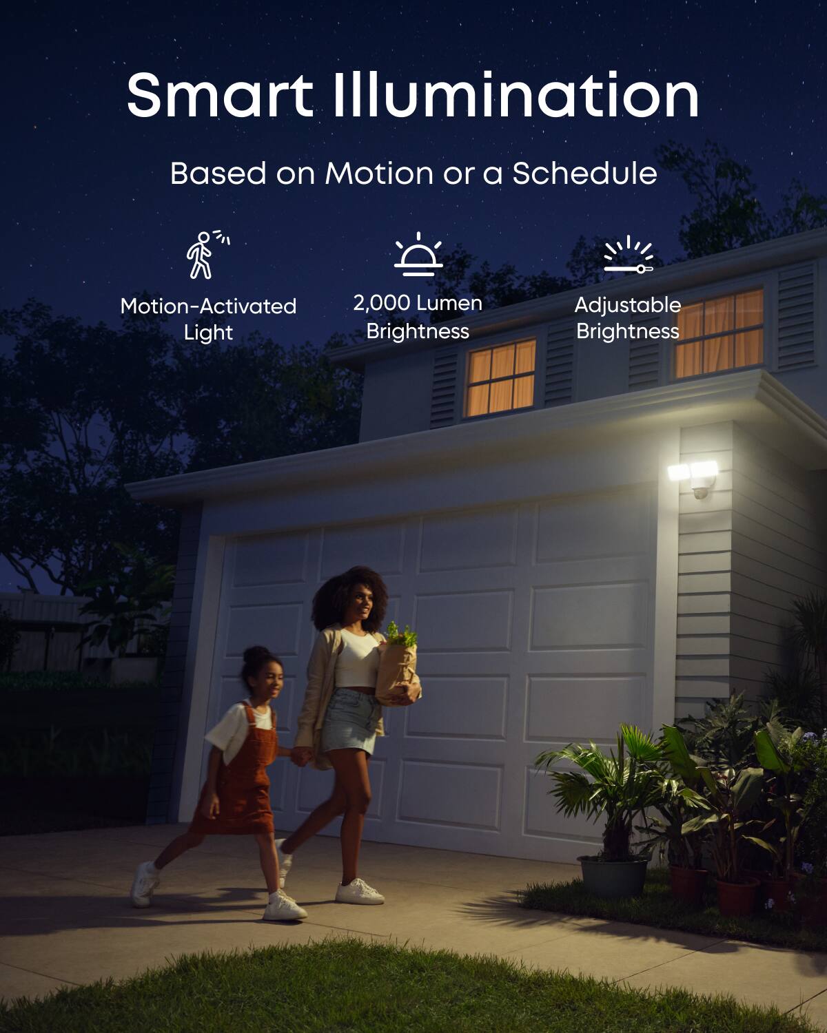 Smart Illumination Based on Motion or a Schedule

- Motion-Activated Light
- 2,000 Lumen Brightness
- Adjustable Brightness