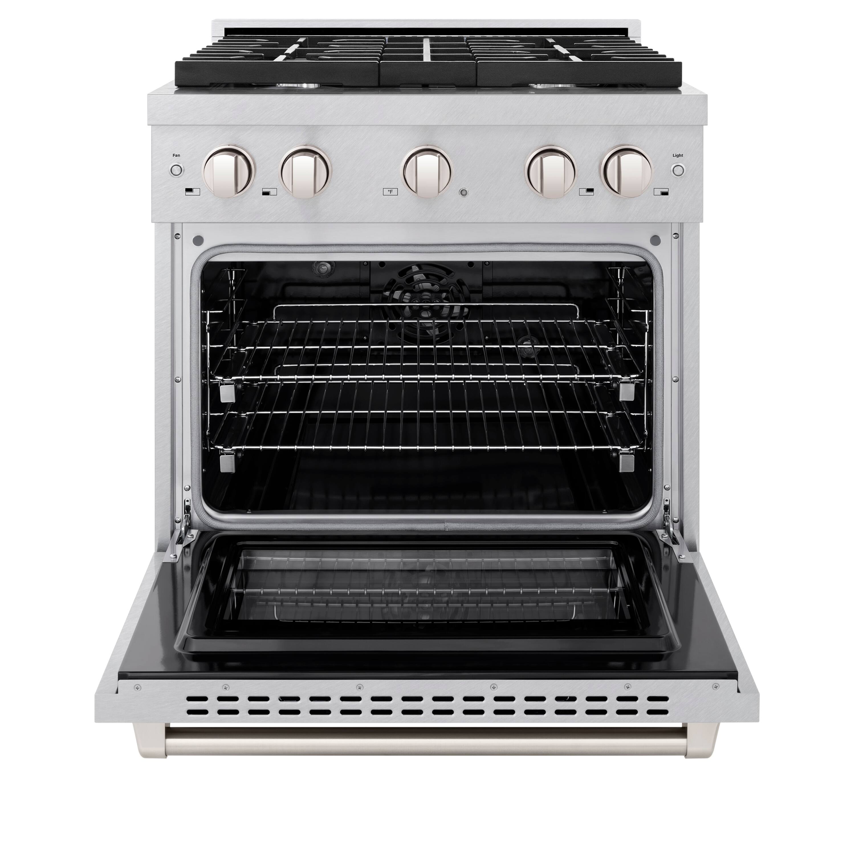 Angle. ZLINE - ZLINE 30 in. Paramount Dual Fuel Satin Steel Range w/ 4 Burners & Convection Oven (SDRS-30) - Stainless Steel.
