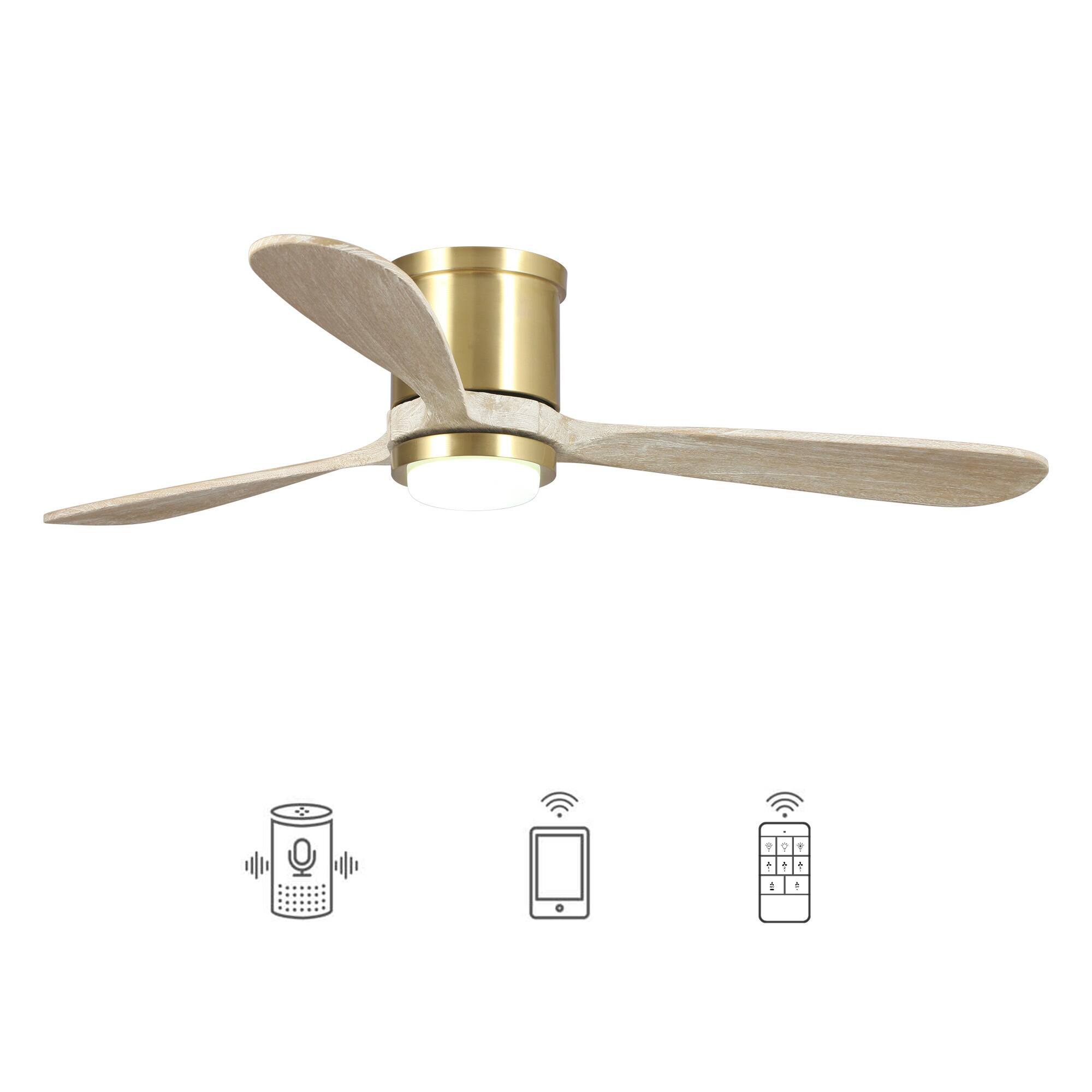 Alt View 1. Parrot Uncle - 52" Gold Low Profile Smart Ceiling Fan with Light and Remote Control, App Control, Voice Control - Gold.