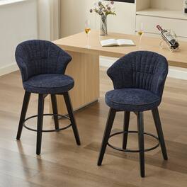 GOODSILO - Set of 2 Wing Back Swivel Bar Stools - Adjustable Counter Height Stools with Solid Wood Legs & Plush Upholstery - Blue