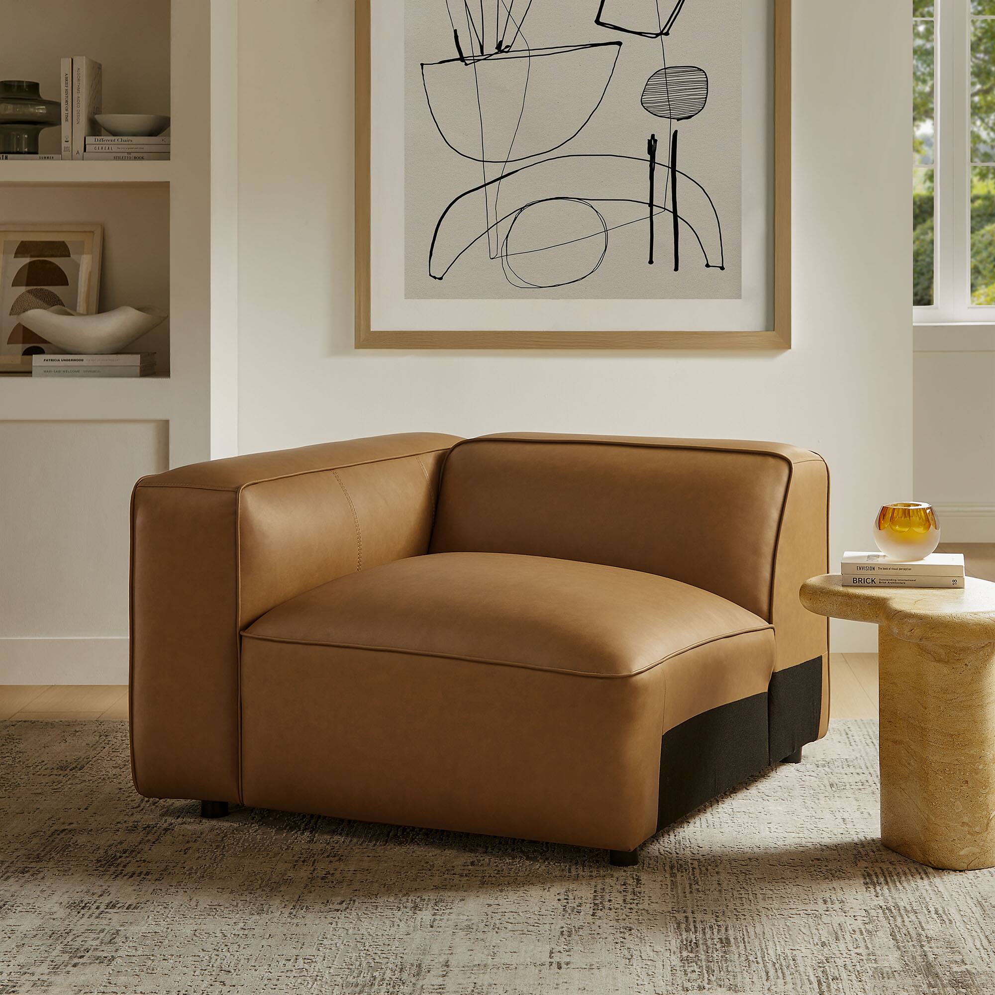 Alt View 5. Modway - Auren Upholstered Vegan Leather Modular Left Armchair by Modway - Brown.