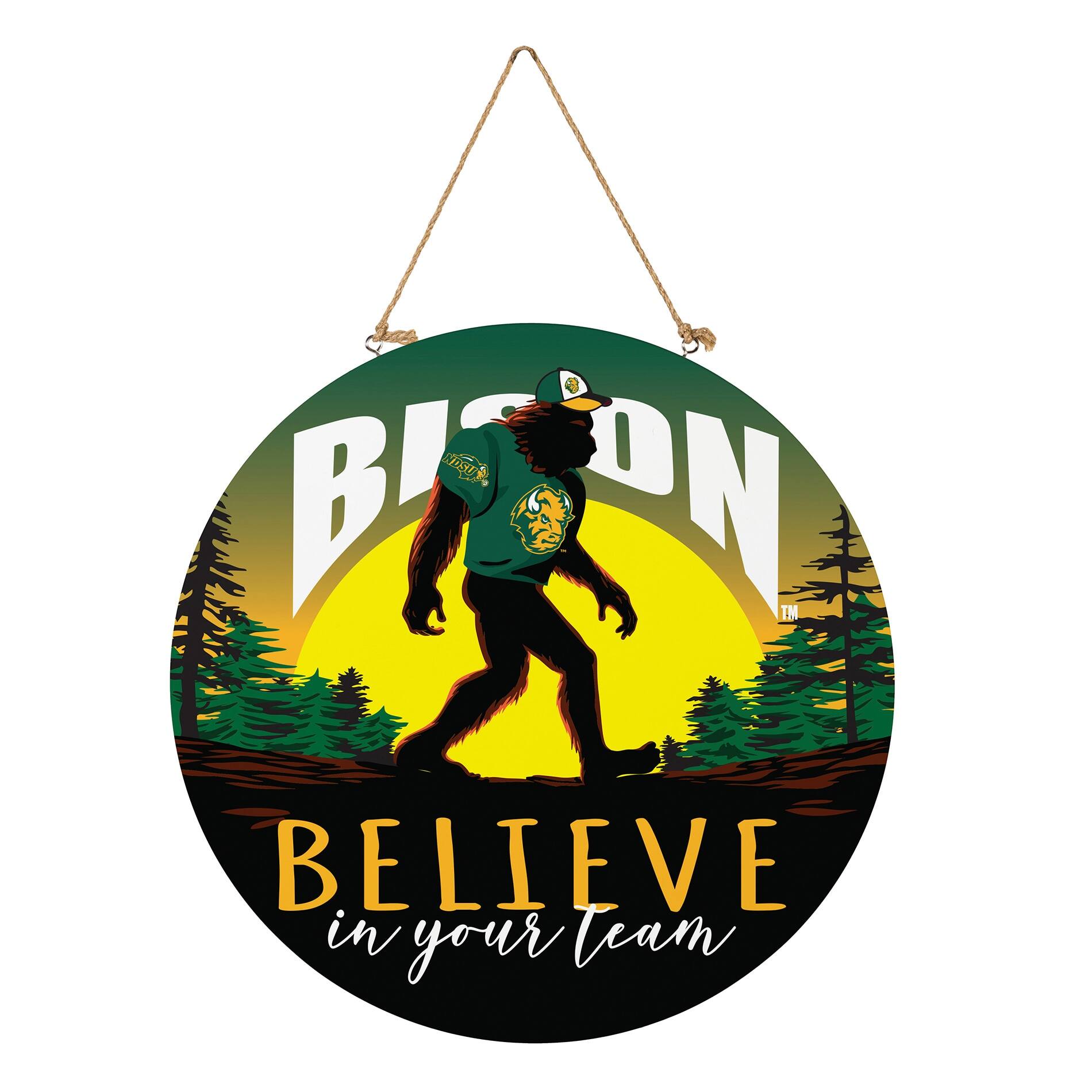 NDSU Bison 18" Bigfoot "Believe in Yourself" Team Logo Wood Round Door Sign