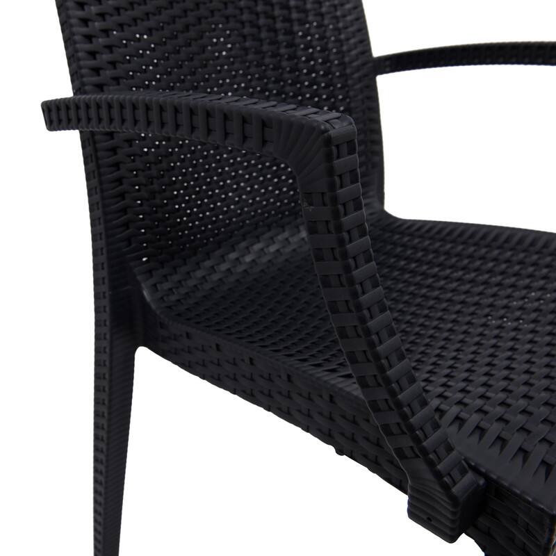 Alt View 4. LeisureMod - Mace 4-Pieces Modern Woven Pattern Dining Chairs - Waterproof Stackable Indoor Outdoor Patio Chairs - Black.