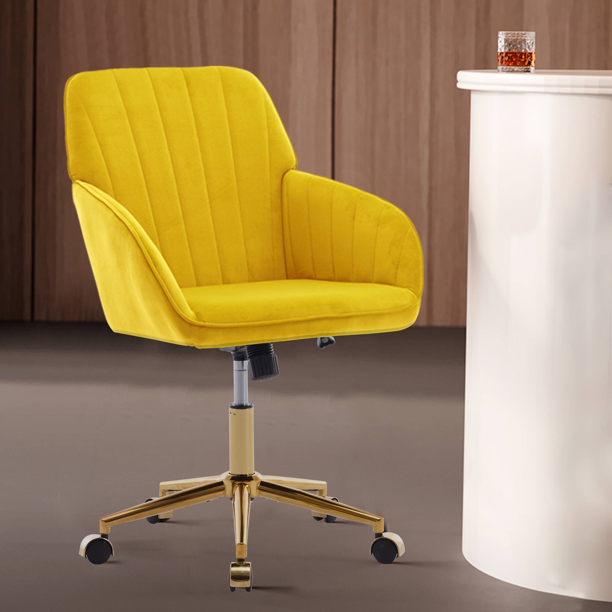 Left. GOODSILO - Adjustable Office Chair Ergonomic Swivel Chair Home Bedroom Comfortable - Bright Yellow.