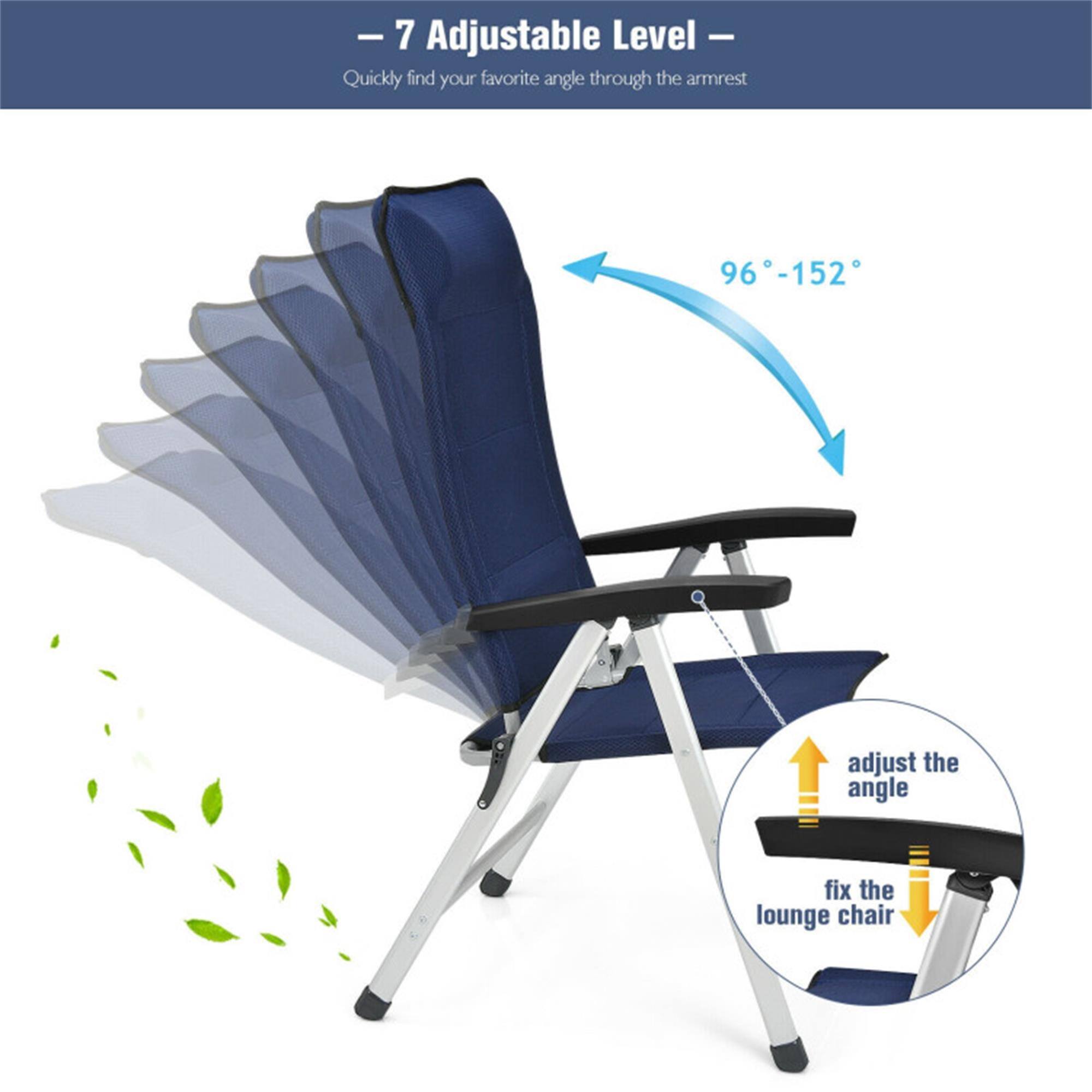 - 7 Adjustable Level  
Quickly find your favorite angle through the armrest

96° - 152°

adjust the angle  
fix the lounge chair