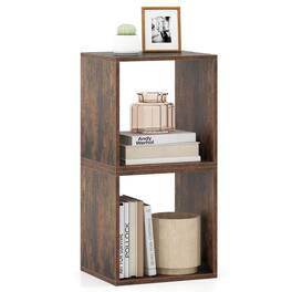 Costway - 2 PCS Stackable Storage Cube Free-standing Storage Organizer Bookcase for Bedroom - Brown