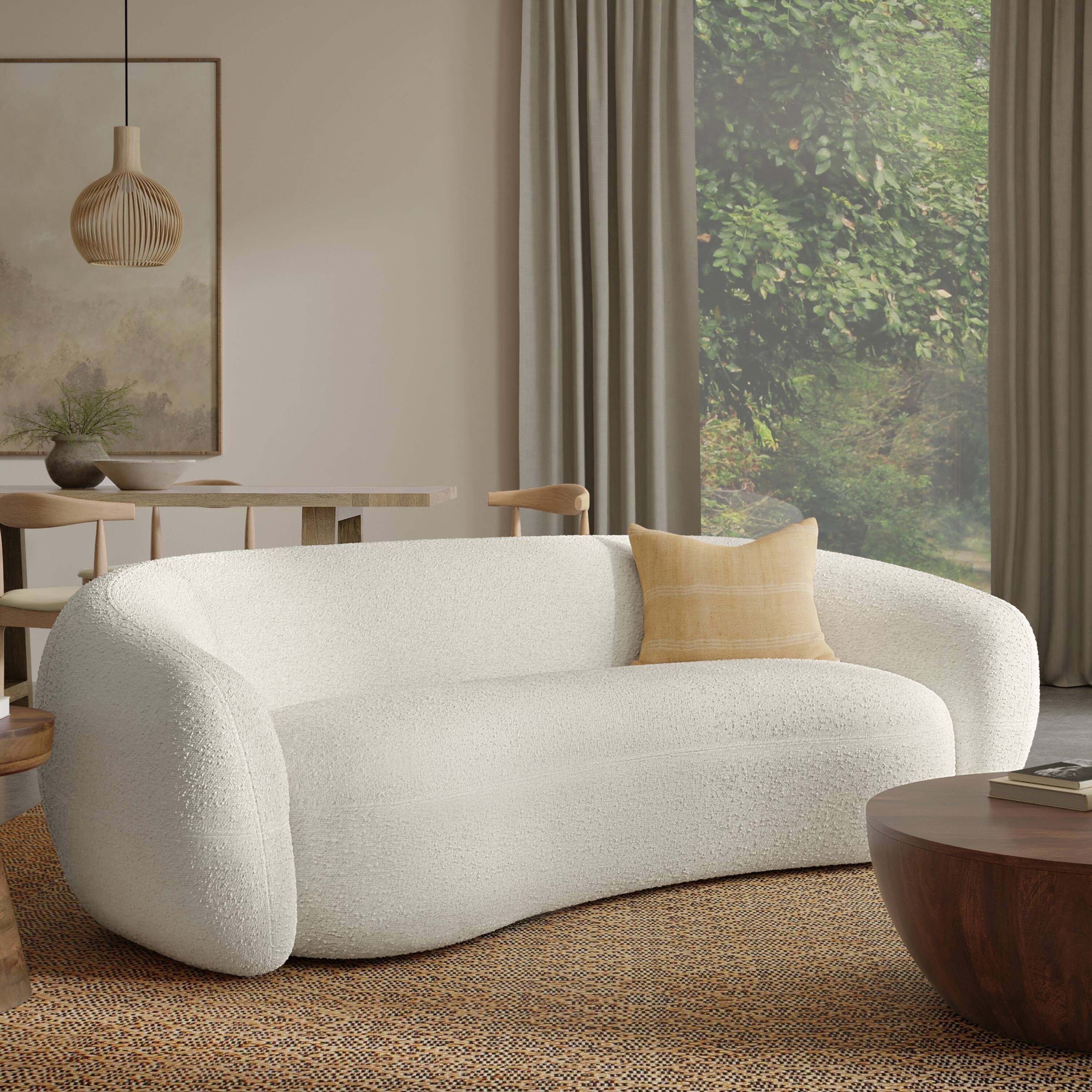 Angle. Simpli Home - Sherri 89 inch Wide Contemporary Sofa in Vanilla Cream Boucle Performance Fabric - Vanilla Cream.