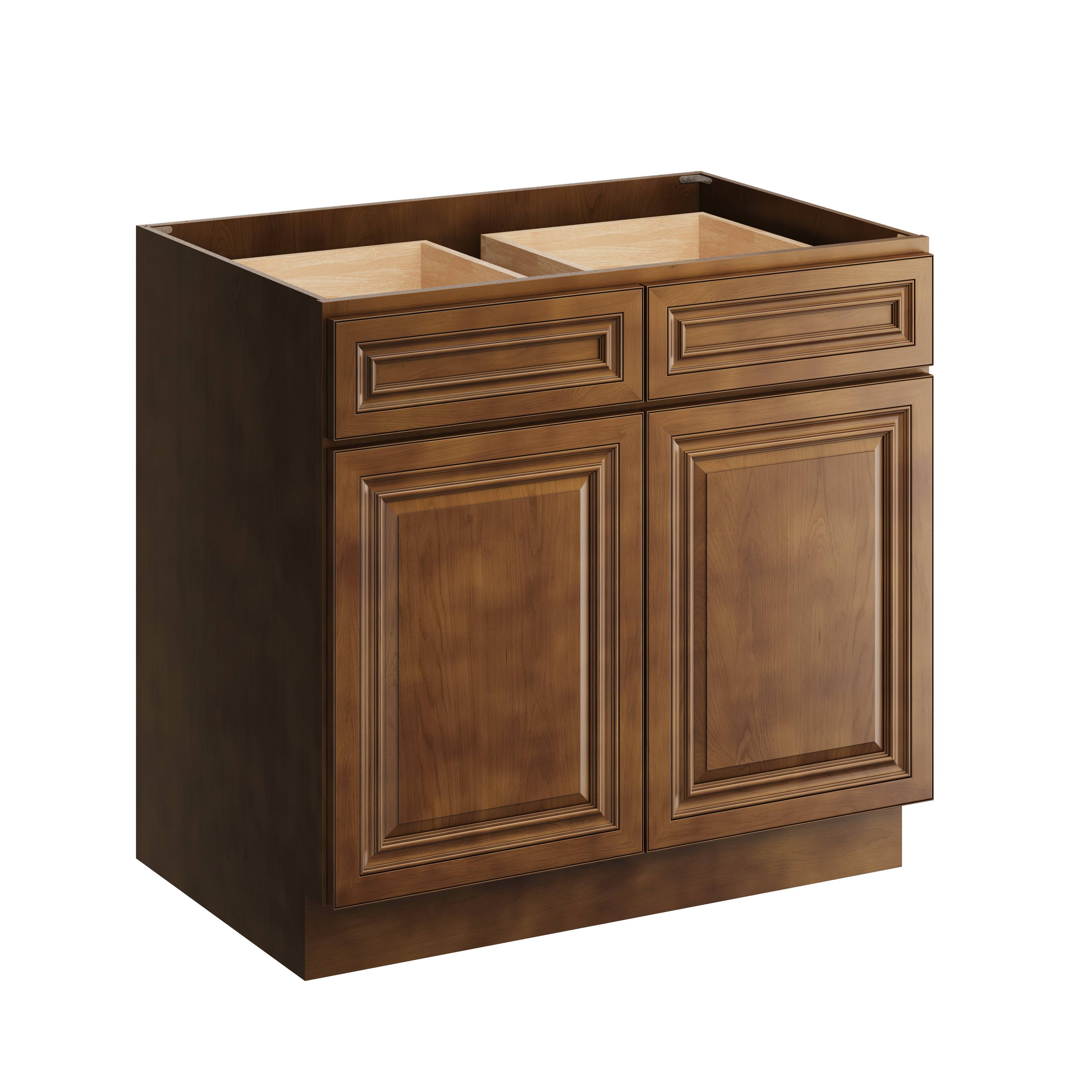 Boyel Living - 36 Inch Base Cabinet with Solid Wood Door and Soft-Close Features - Dark Caramel