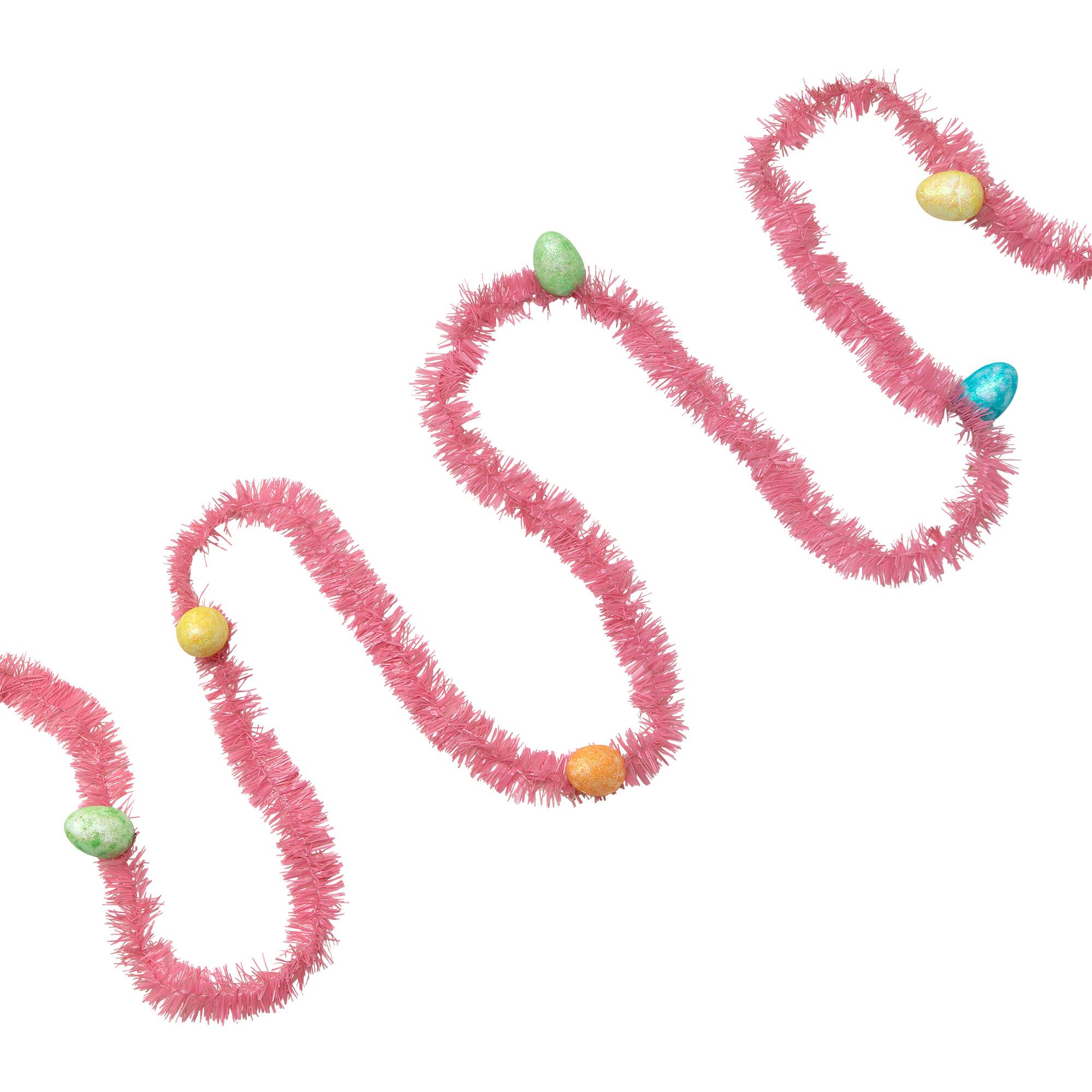 Alt View 1. Northlight - 25' Tinsel Garland with Easter Eggs - Pink - Pink.