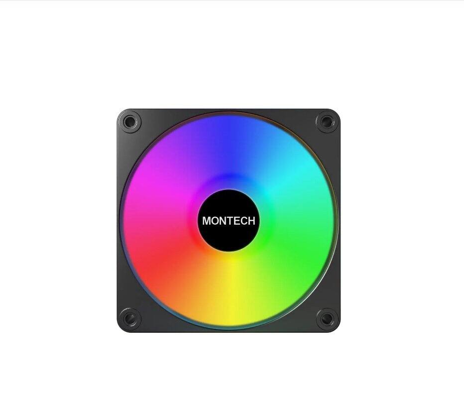 Left. Montech - GF120R V2 ARGB GF120RV2B 120mm Case Fan Hydraulic Bearing, Quiet Performance, Vibrant ARGB Lighting, Reverse Blade - Black.