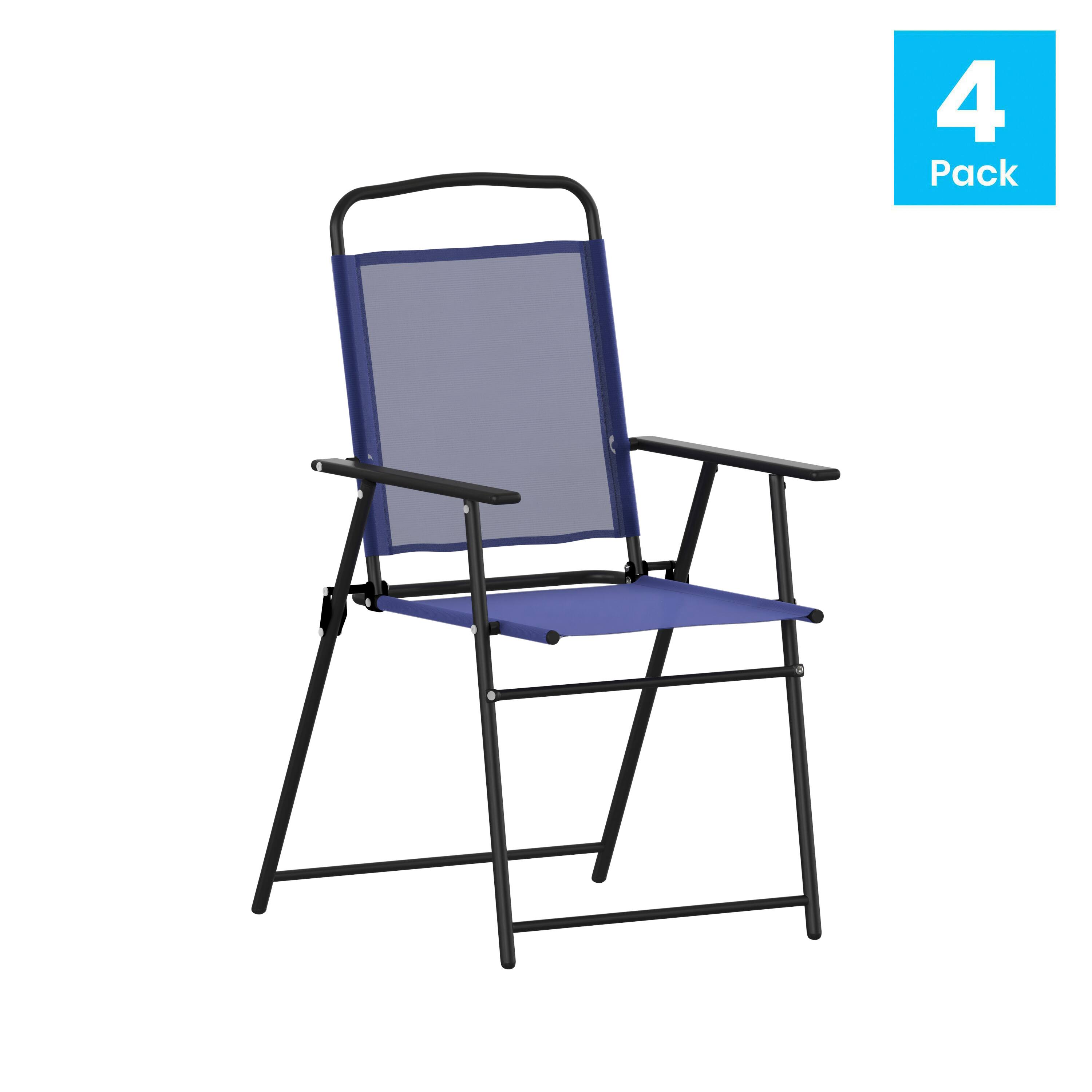 Alt View 1. Emma + Oliver - Munroe Set of 4 Textilene Folding Sling Style Patio Chairs with Armrests - Navy.