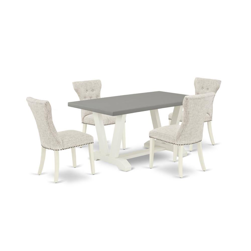 Left. East West Furniture - East West Furniture 5-Piece Modern Dining Table Set- 4 Dining Padded Chairs with Doeskin Linen Fabric Seat and Button - Multi-Color.