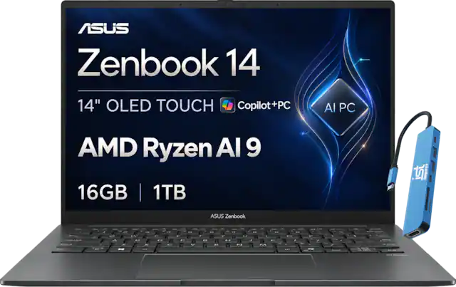 ASUS Zenbook 14
14" OLED TOUCH Copilot+PC
AI PC
AMD Ryzen AI 9 16GB | 1TB
ASUS Zenbook