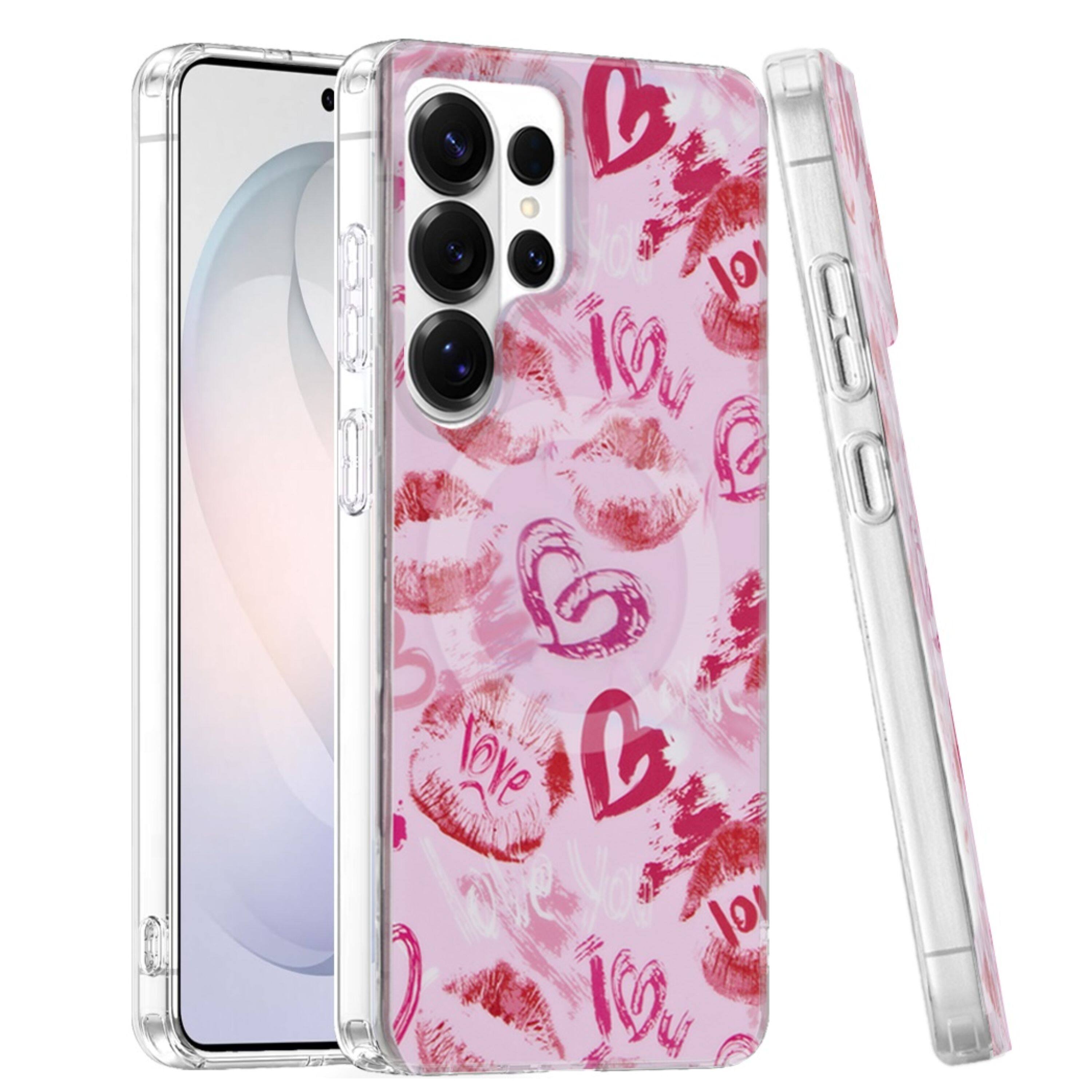 Front. Kitcheniva - Dual Layer Magnetic Circle Case With Tempered Glass For Samsung Galaxy S26 Ultra Blush Watercolor Heart - Multicolor.