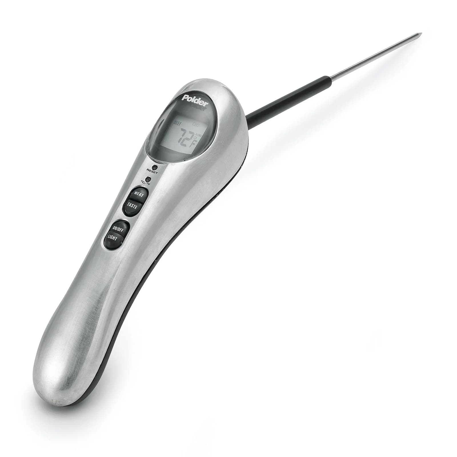 Polder - Safe Serve Digital Instant Read Grill Thermometer w/10 Inch Probe, Silver - Stainless Steel