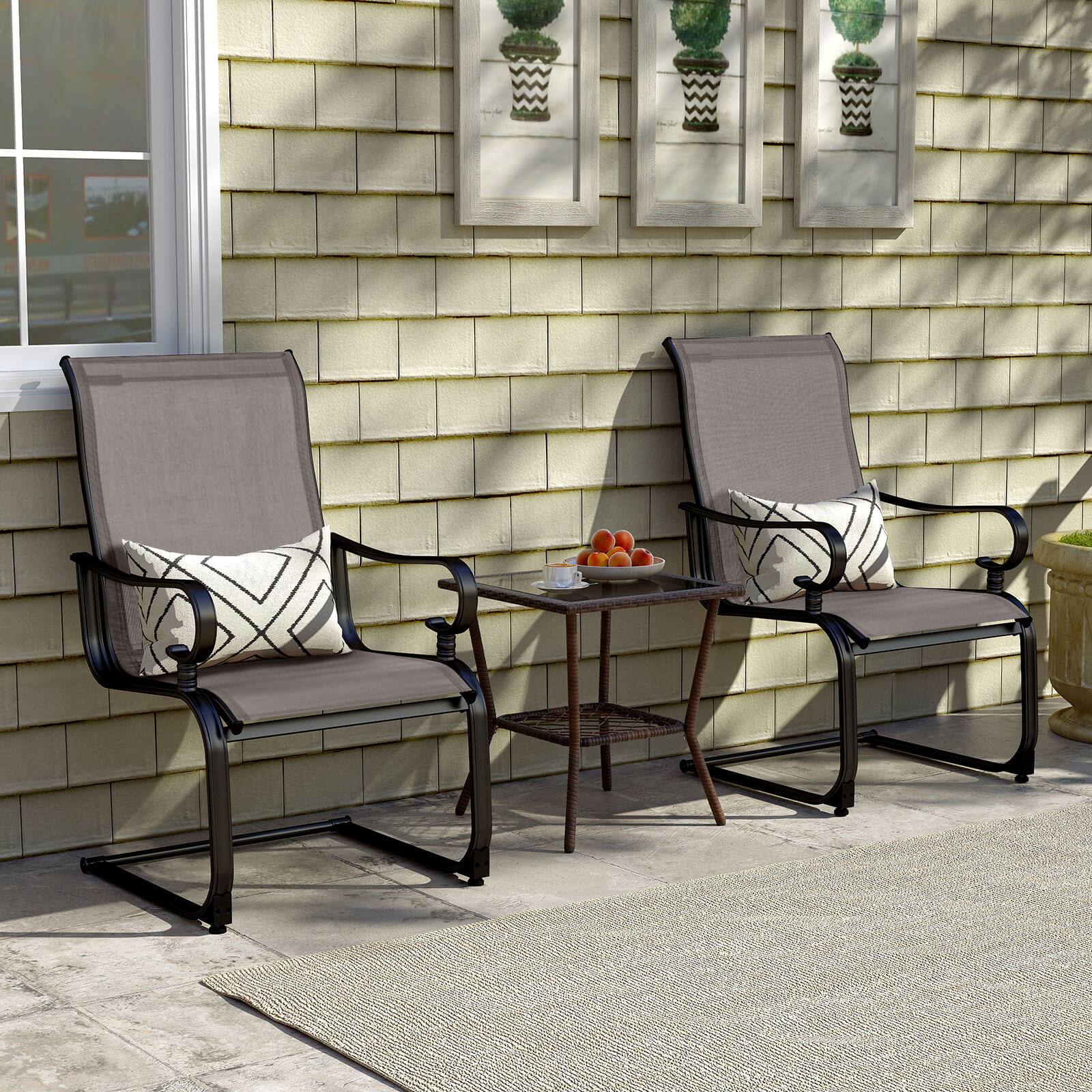 Alt View 1. Costway - Costway Set of 2 Patio Chairs C-Spring Motion Chairs with Quick-drying & Breathable Fabric - Gray.