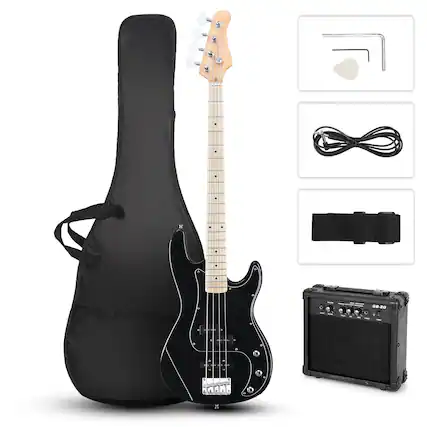 Front. Winado - 4 String Electric Bass Guitar, Full Size Standard Right Handed Rosewood Fingerboard Beginner Kit with Cable Wrench Tool.