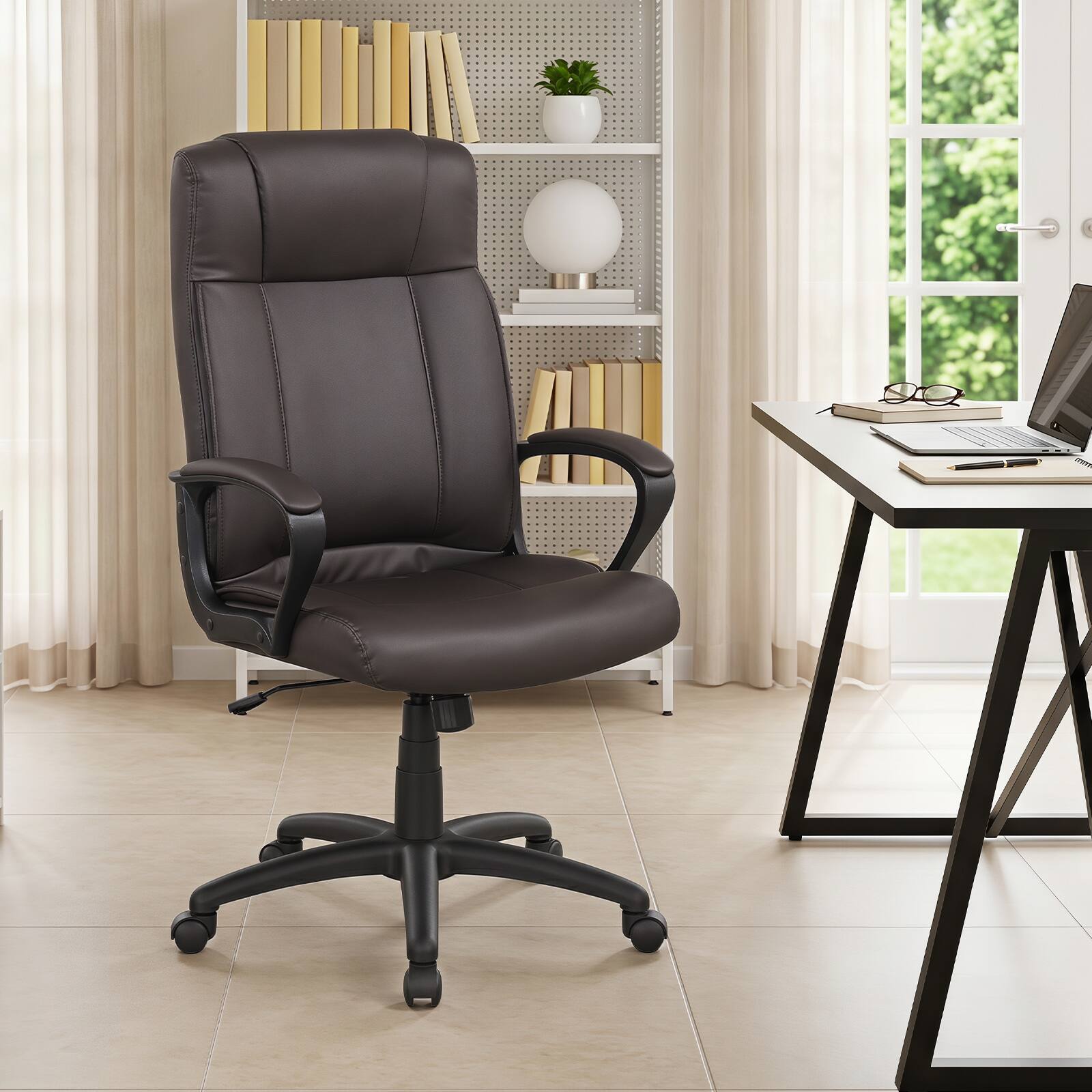 Alt View 3. Gymax - Gymax 2PCS Faux Leather Office Chair Computer Desk Chair w/Rocking Function for Office Brown - Brown.