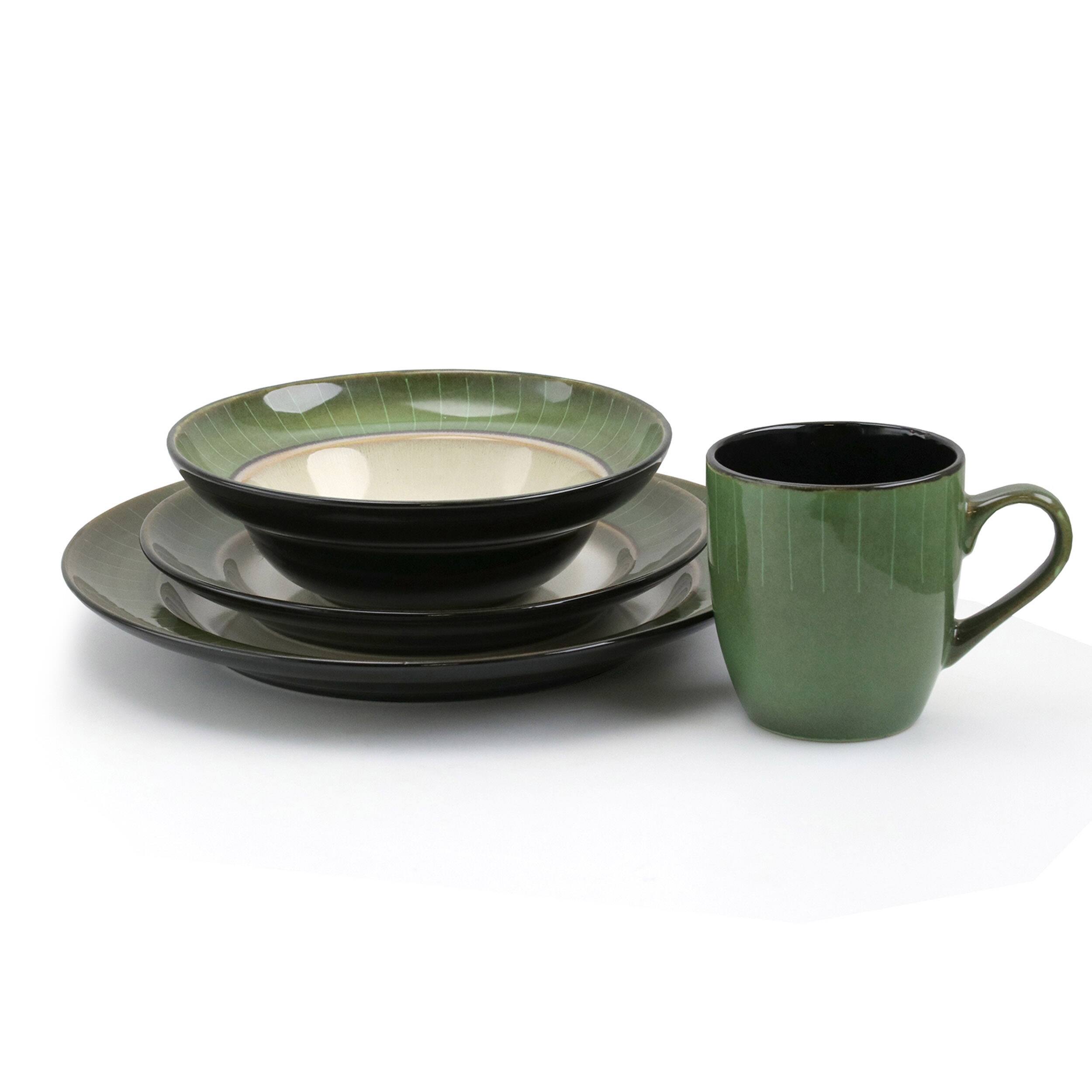 Alt View 9. Elama - Elama Grand Jade 16 Piece Luxurious Stoneware Dinnerware with Complete Setting for 4, 16pc - Jade.