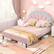 Angle. Costway - Full Size Upholstered LED Bed Frame Soft Velvet Platform Bed with Flower Headboard - Pink.