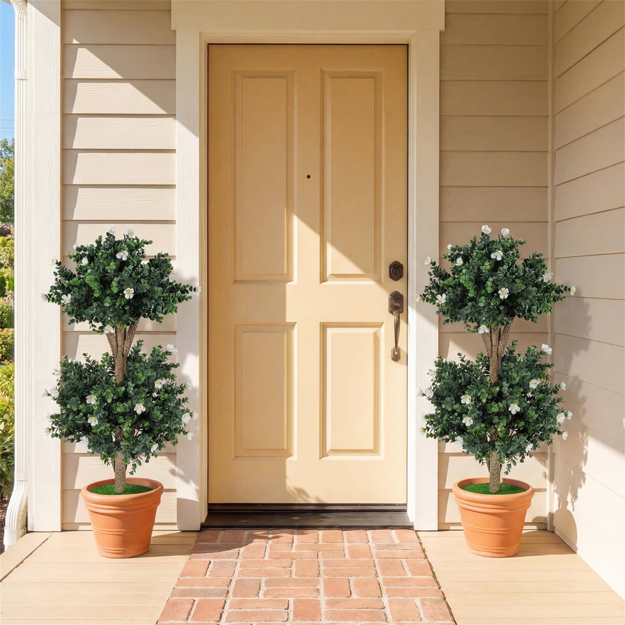 Alt View 1. Boyel Living - 2 Pack 36" Artificial Double Ball Boxwood Topiary Tree with 41 Blossoms-White - White.