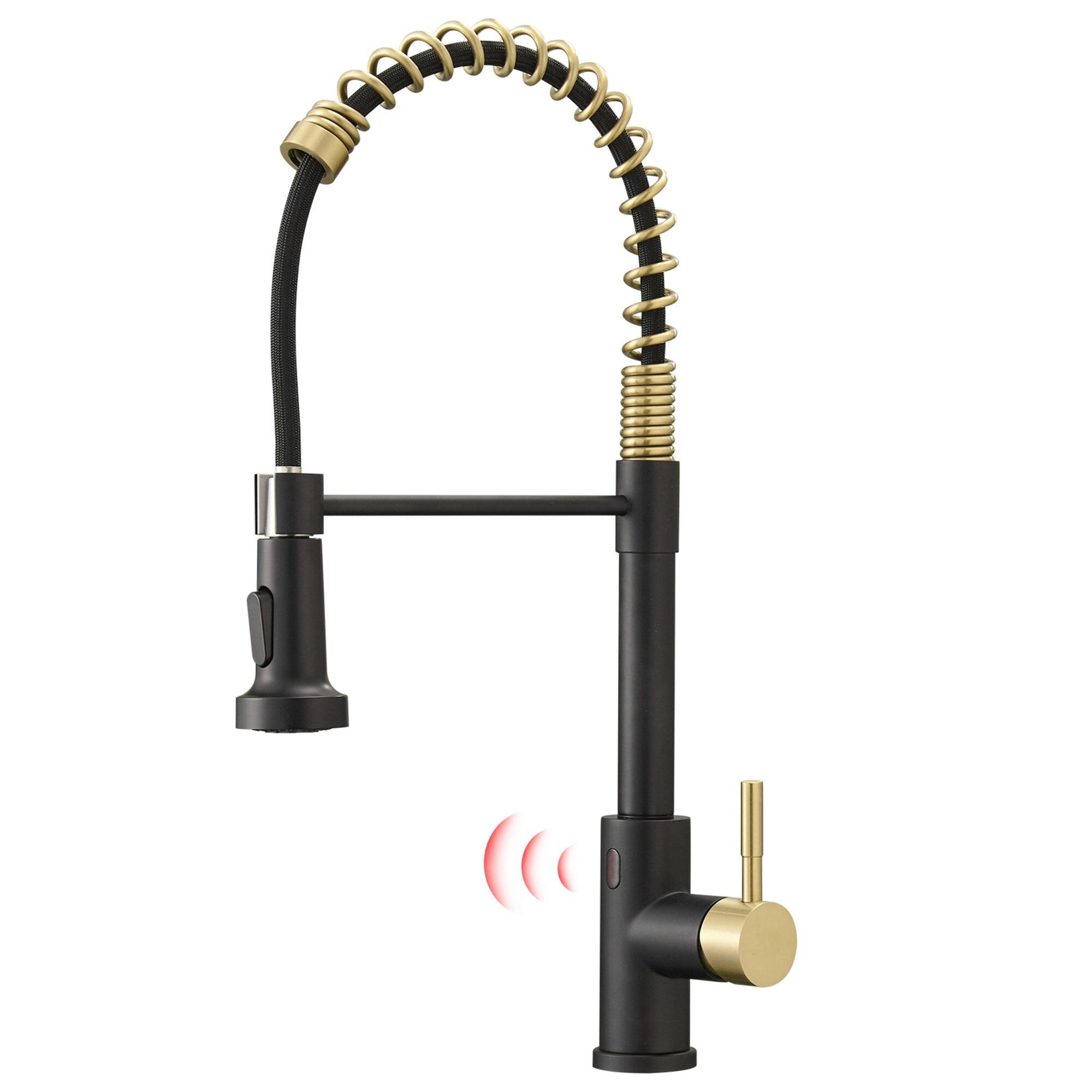 Alt View 3. Boyel Living - Black and Brushed Gold Single Handle Touchless Pull Down Kitchen Faucet with Deckplate Included - Black & Brushed Gold.