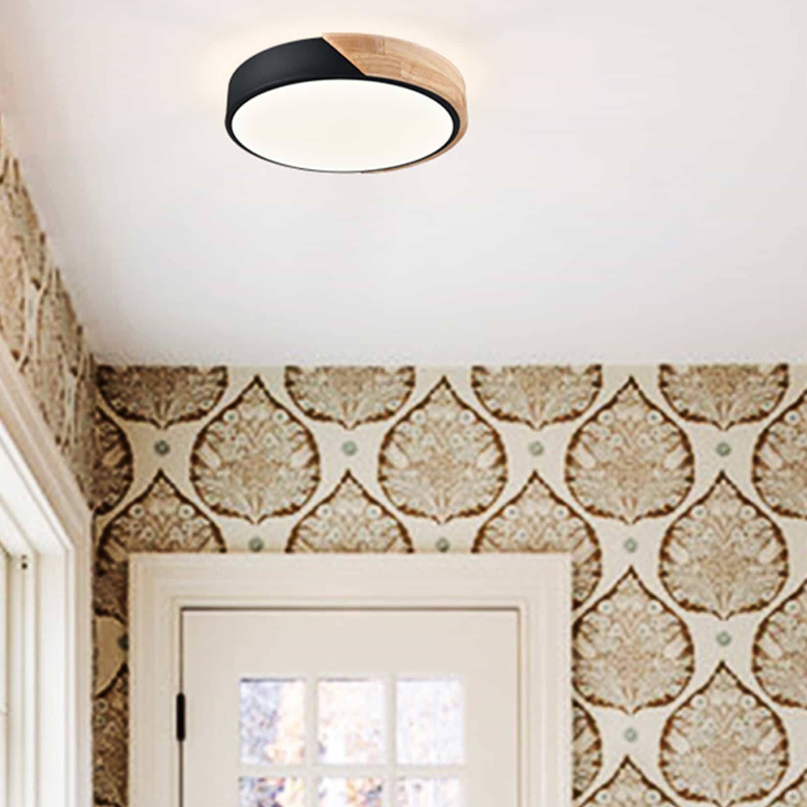 Angle. MOOSE - Modern Black and Wood LED Flush Mount Ceiling Light - Black.