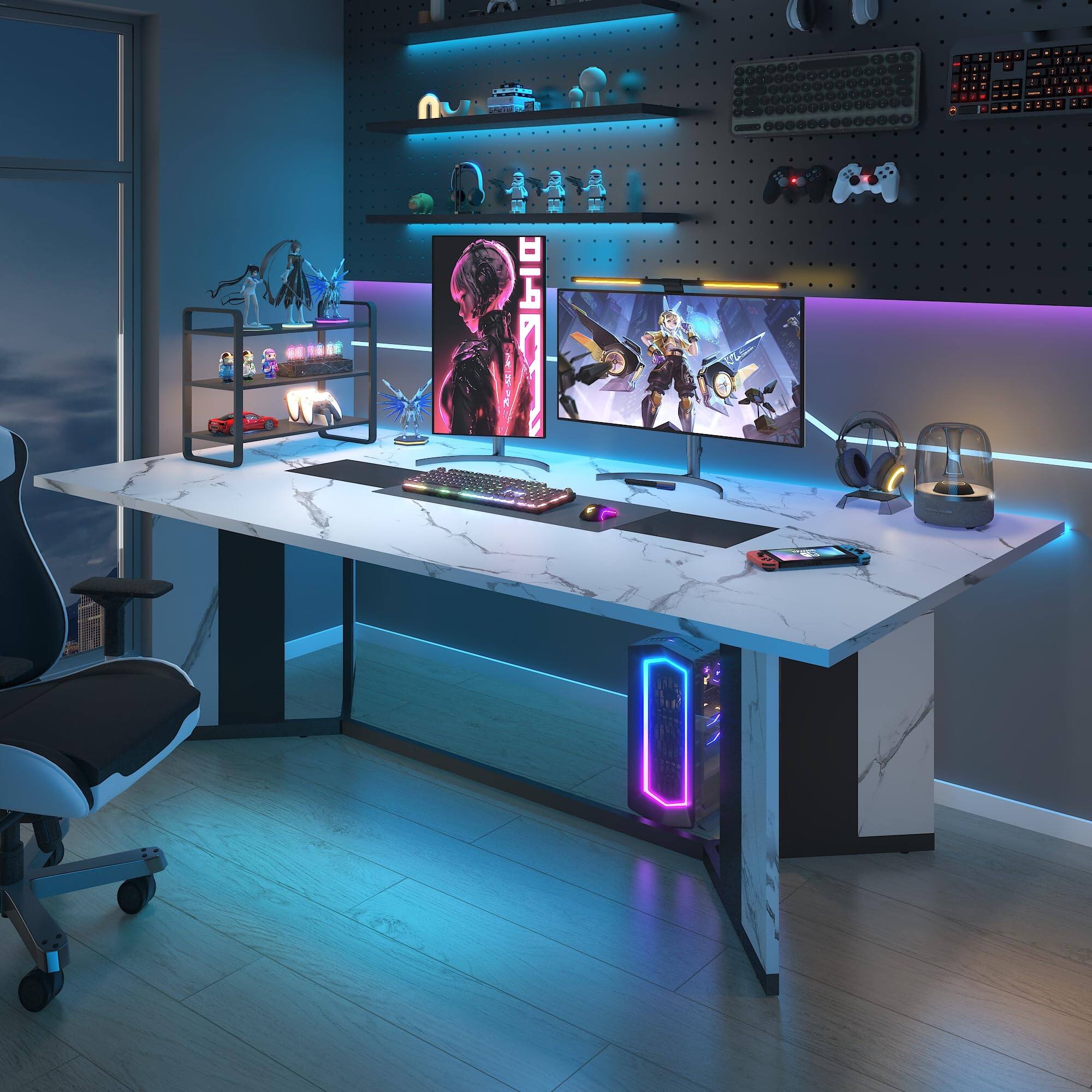 Left. Espafurni - 78 Inch Modern Rectangular Dining Table for 6 - 8, Waterproof Top & Adjustable Legs - White.