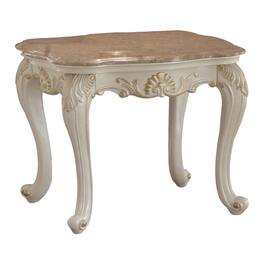 Manhattan Lane - Wooden End Table With Marble Top - White and Gold