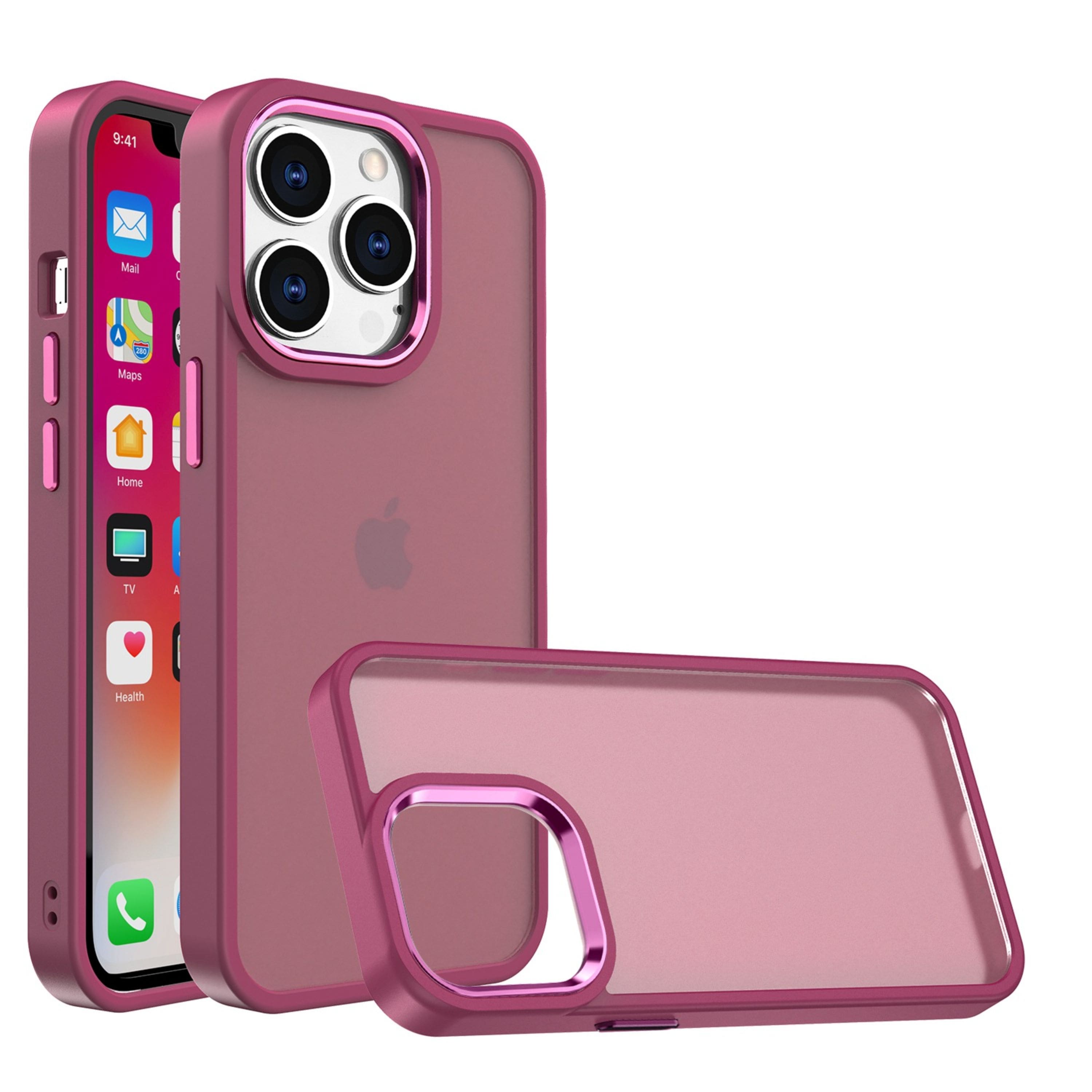 Kitcheniva - Rubberized Acrylic Hybrid Metal Button Case For iPhone 14 Pro Max - Burgundy price history on PriceWatchPro