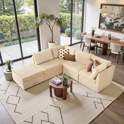 Front. Ovios - 5 PCS Modular Sectional Sofa L-Shaped Sofa Couch with Ottoman for Living Room - Beige.