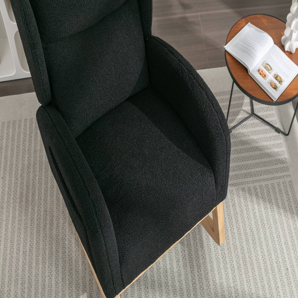 Alt View 9. Loheer - Loheer Black Teddy Fabric Nursery Rocking Chair with Wingback, Solid Wood Base Leisure Rocker, High Backrest - Black.