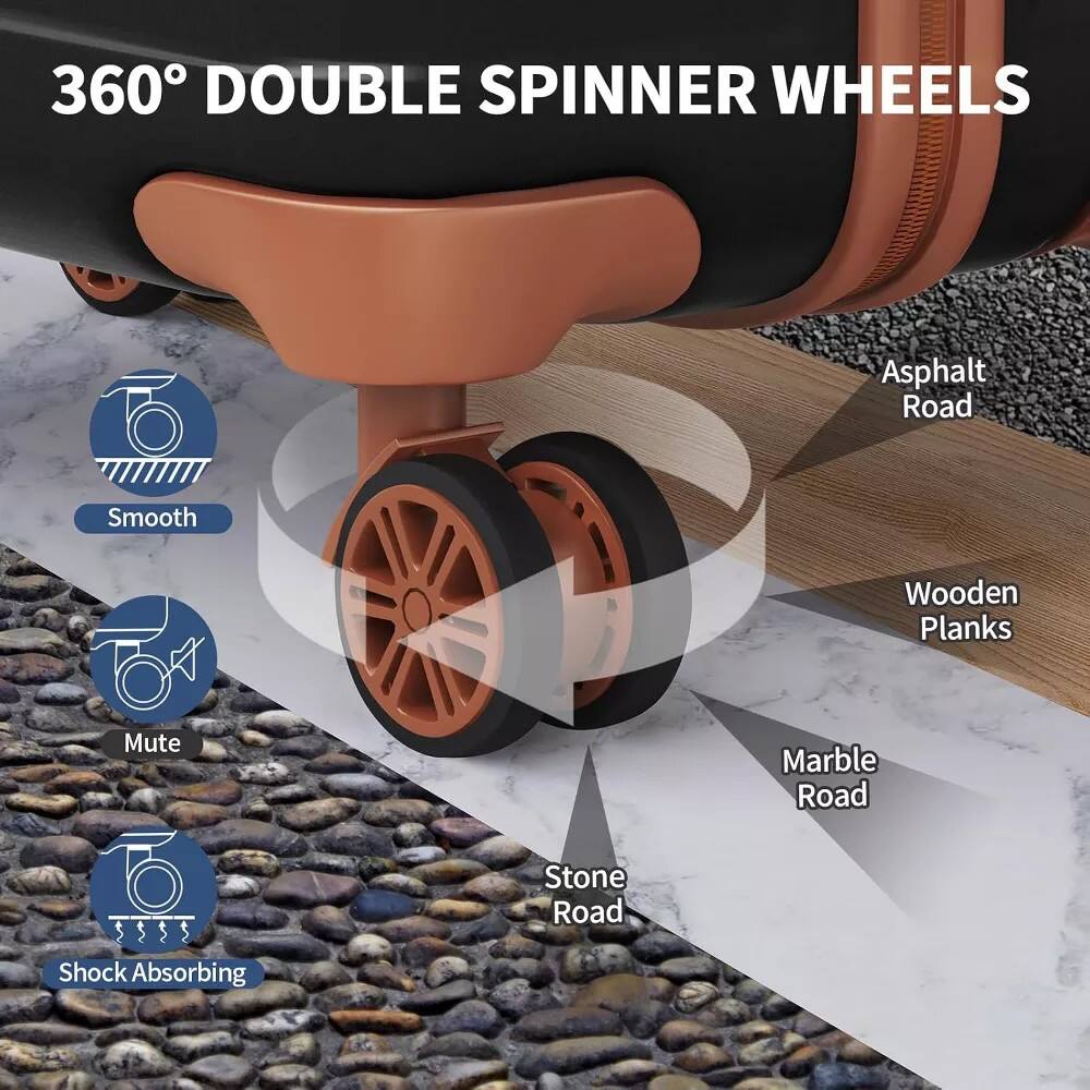 360° DOUBLE SPINNER WHEELS

- Smooth
- Mute
- Shock Absorbing

Asphalt Road  
Wooden Planks  
Stone Road  
Marble Road