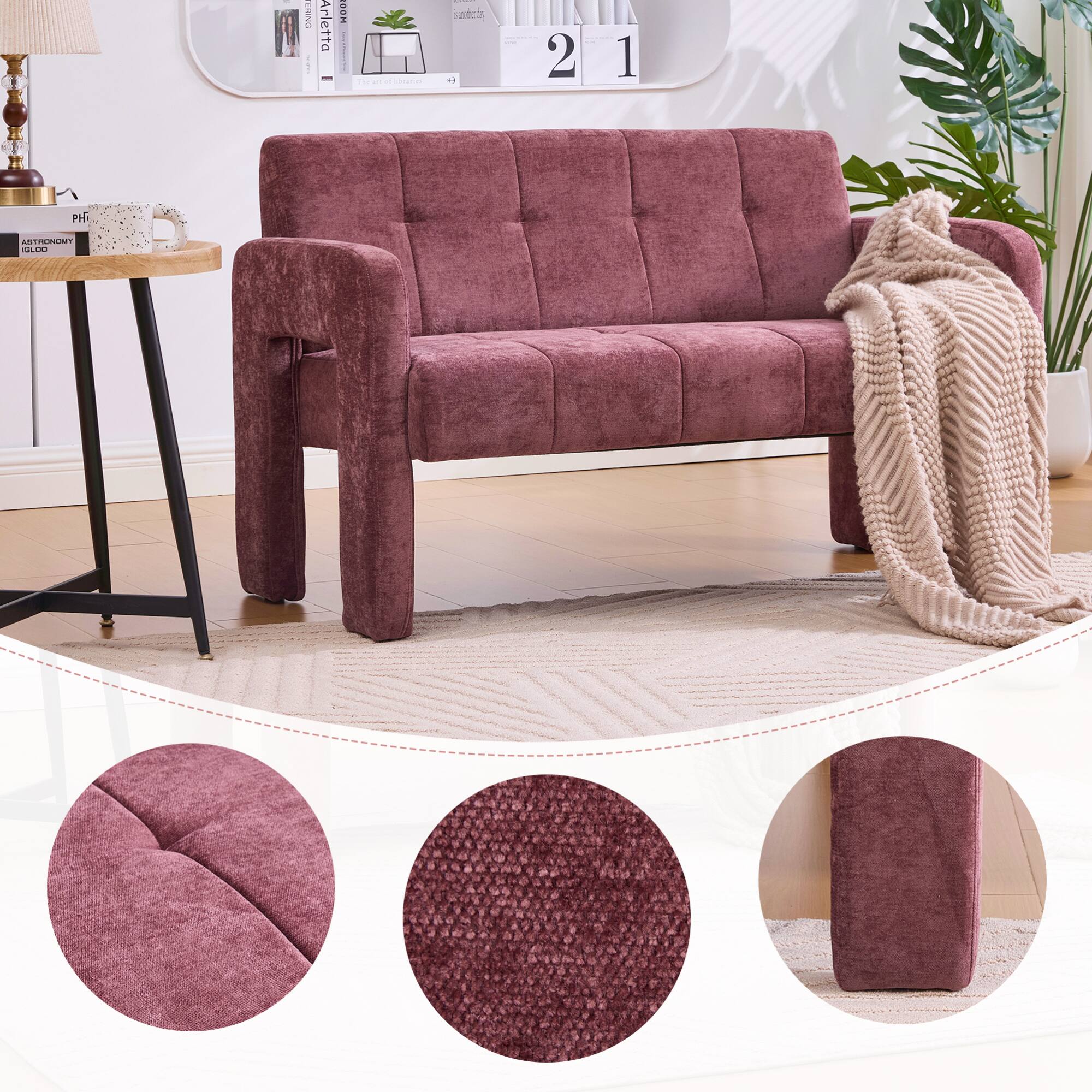 GOODSILO - Modern Double Armchair Sofa for Living Room and Bedroom with Dual Armrests and Comfortable Seating - Wine Red