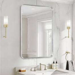 OMOMMD - Bathroom Mirror Over Sink Framed Matte Vanity Wall Mounted Decor For Living Room Restroom Entryway Hangs Ve - Silver 24"L x 36"W
