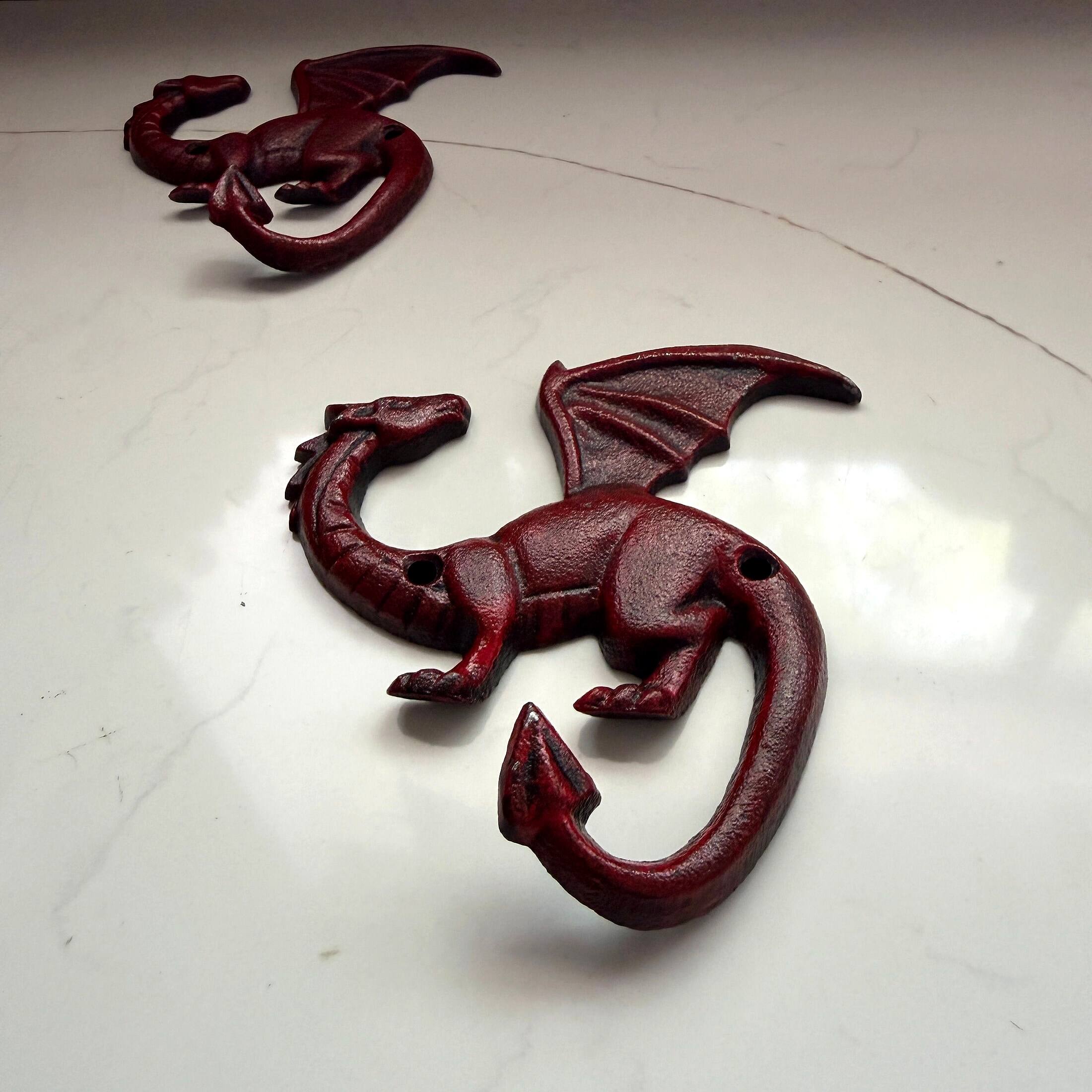 Alt View 4. Things2Die4 - Set of 3 Dragon Wall Hooks Red Rust Cast Iron Gothic 5.25 in Decorative - Red.