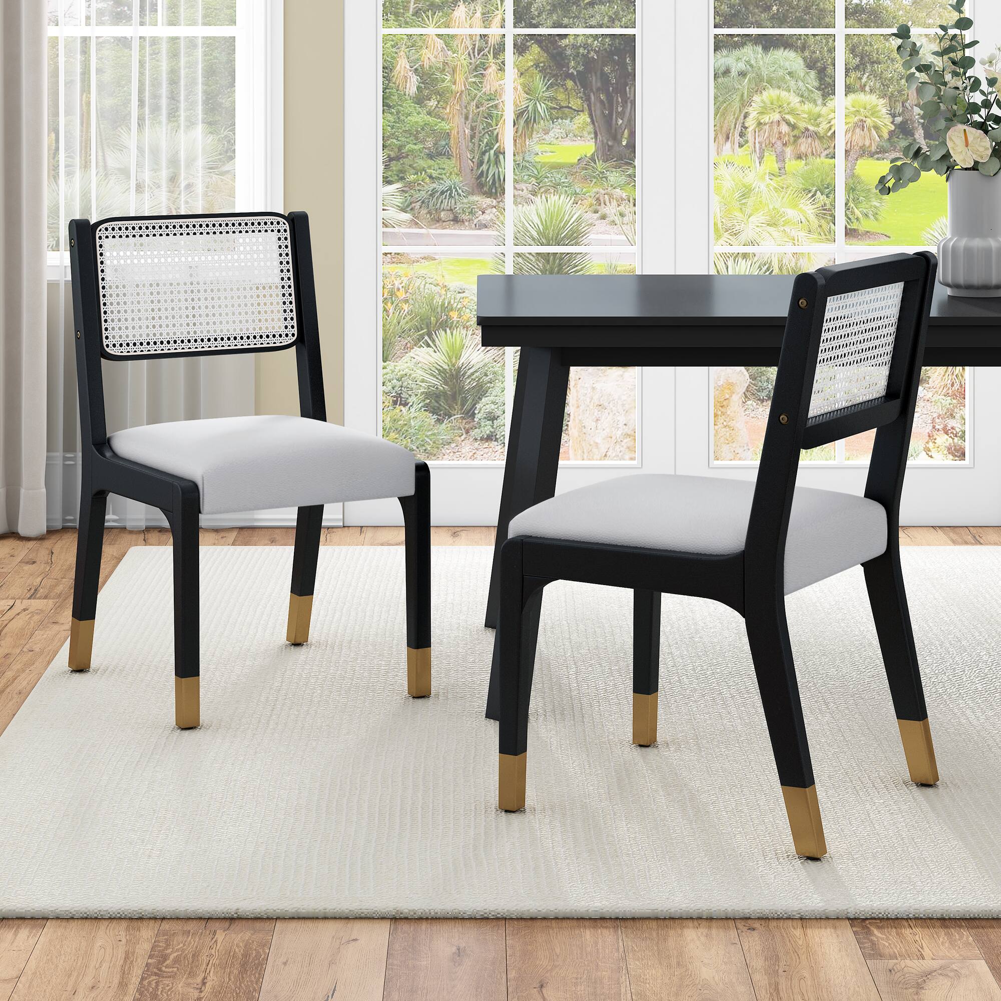 TinyHomie - Set of 2 Modern Farmhouse Accent Chairs with Solid Wood Legs and Padded Seat Modern Linen Dining Chairs Side Chairs - Beige and Wood